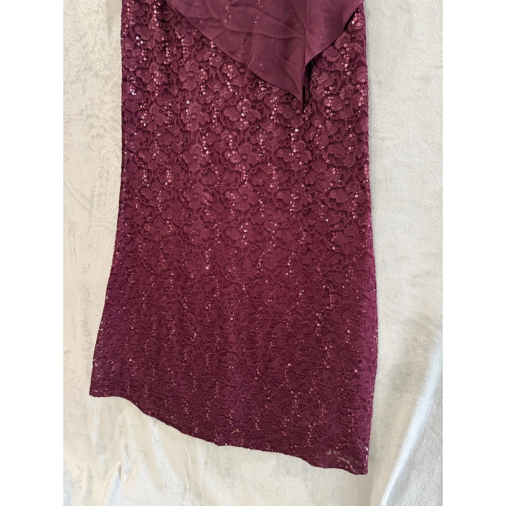 NWT SLNY Evening Gown Women Plum Sequin Lace Chiffon Cape Overlay Dress 14W $169 - Picture 5 of 16